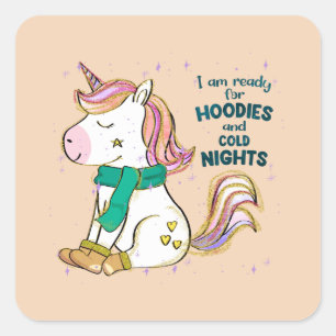 Sticker Carré Kawaii Unicorn   Hiver et Sweat - shirt à capuche