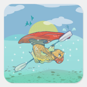 Sticker Carré Kayak de poisson amusant