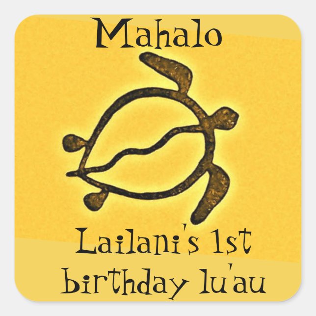 Sticker Carré Keiki Premier anniversaire Luau Merci Favoriser (Devant)
