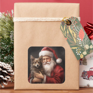 Sticker Carré Kelpie australienne avec Noël au Père Noël