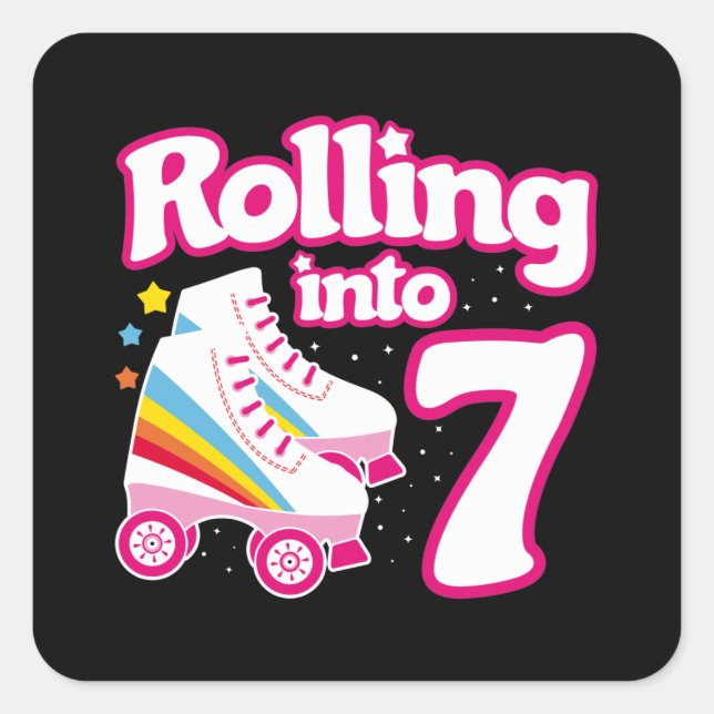 Sticker Carré Kids Skate Party - 7e anniversaire - Roller Skate (Devant)