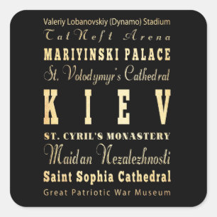 Sticker Carré Kiev Ville d'Ukraine Typographie Art