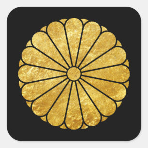 Sticker Carré Kiku Chrysanthemum Mon faux or noir