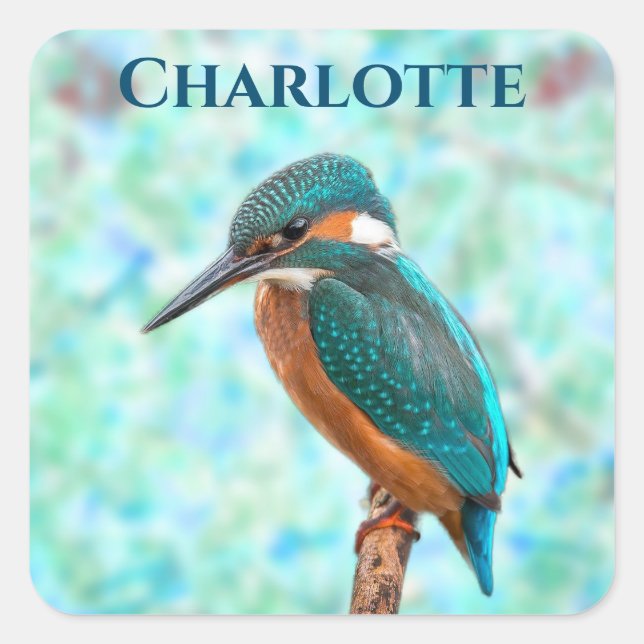 Sticker Carré Kingfisher Bird Blue Abstrait Prénom (Devant)