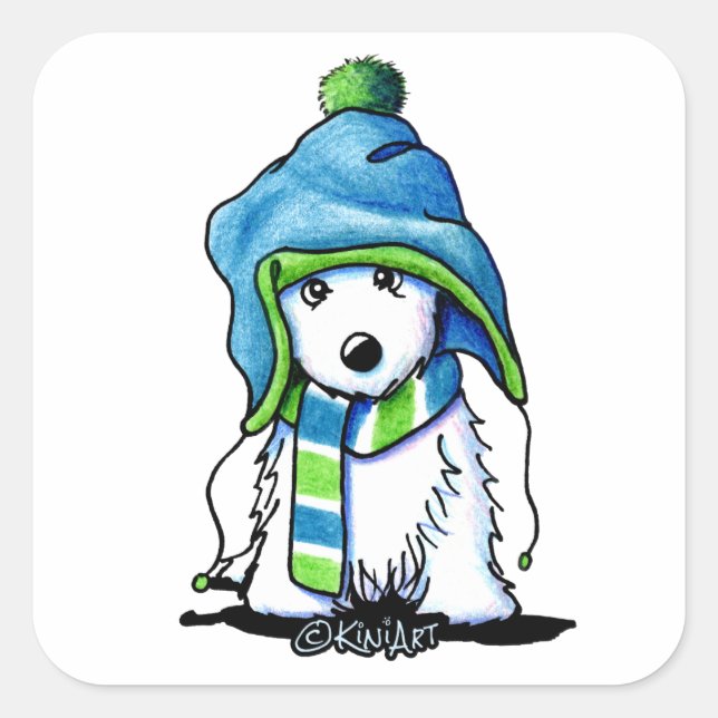 Sticker Carré KiniArt Wee hiver Westie (Devant)