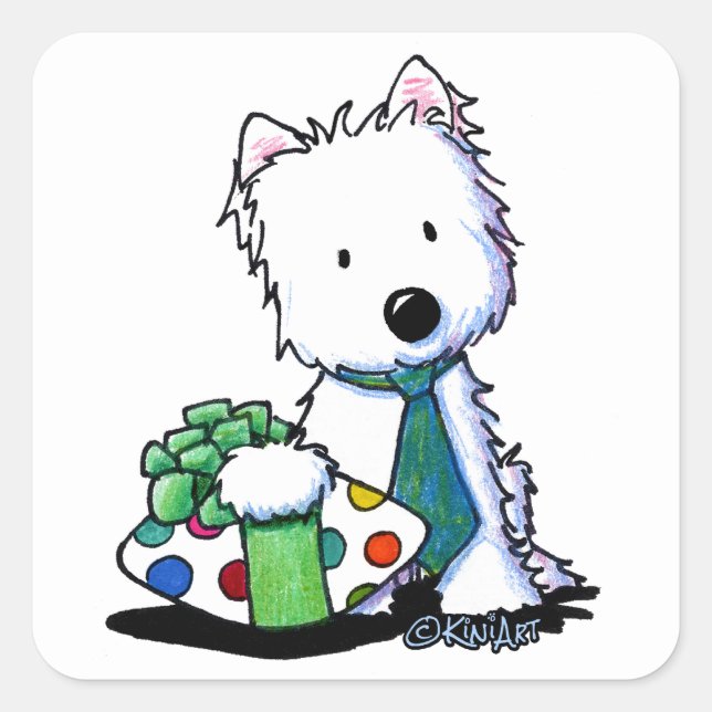 Sticker Carré KiniArt Westie Fête des pères cadeau (Devant)