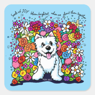Sticker Carré KiniArt Westie Jardin Joyeux