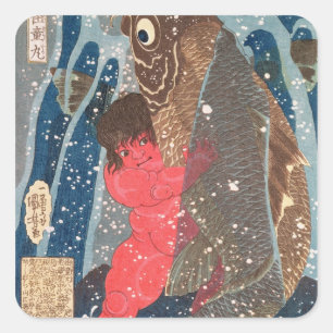 Sticker Carré Kintoki nage dans la cascade