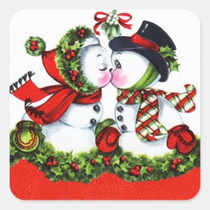Sticker Carré Kisser Snowman Couple