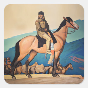 Sticker Carré Kit Carson with Mountain Men par Maynard Dixon