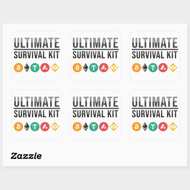 Sticker Carré Kit de survie ultime Funny Bitcoin & Crypto (Feuille)