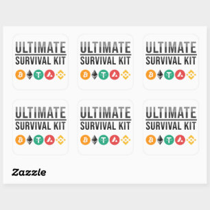 Sticker Carré Kit de survie ultime Funny Bitcoin & Crypto