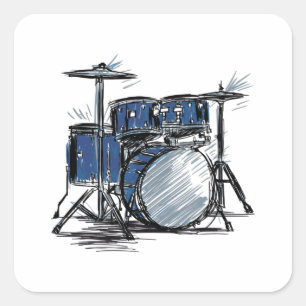 Sticker Carré Kit tambour Sketch Music