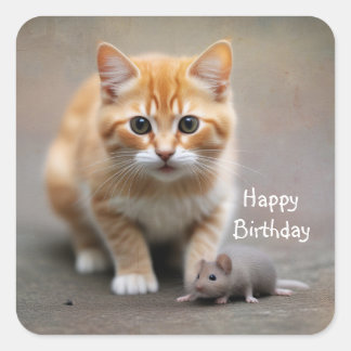 Sticker Carré Kitten and Mouse 