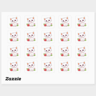 Sticker Carré Kitten avec Rose rouge
