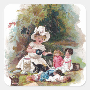 Sticker Carré Kitten Crashes Victorian Tea Party