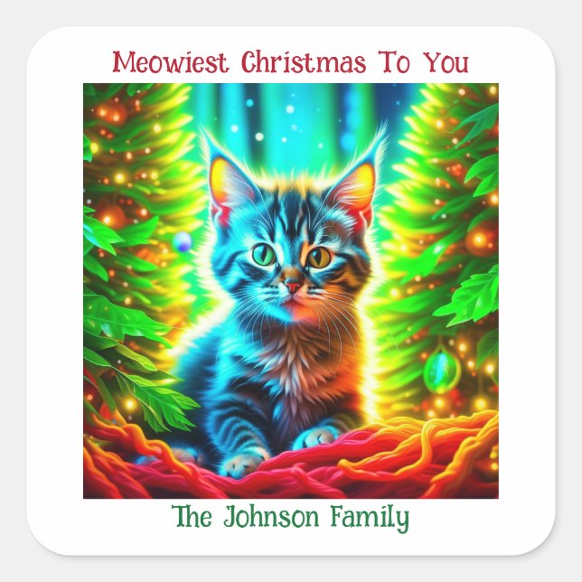 Sticker Carré Kitten de Noël personnalisé (Devant)