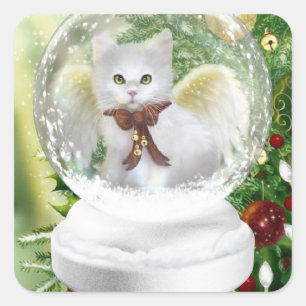 Sticker Carré Kitts De Noël Dans Le Globe Des Neiges