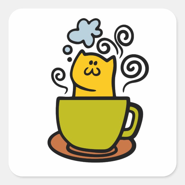 Sticker Carré Kitty dans une tasse de café (Devant)