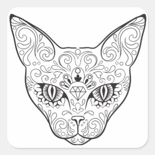 Sticker Carré Kitty font face au jour du crâne   de sucre du