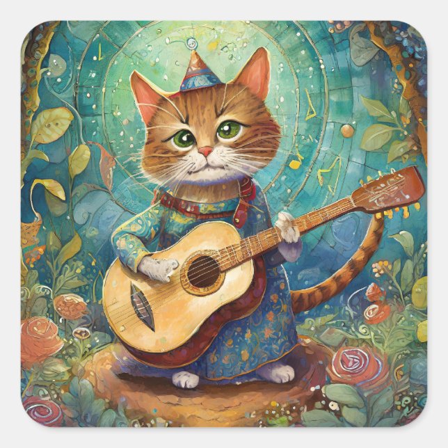 Sticker Carré Kitty Kat Jouer de la guitare (Devant)