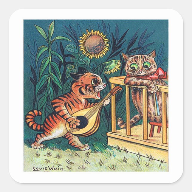Sticker Carré Kitty Serenade par Louis Wain (Devant)