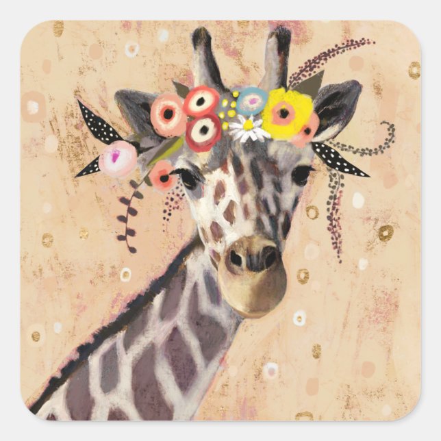 Sticker Carré Klimt Giraffe | Couronne De Fleurs (Devant)