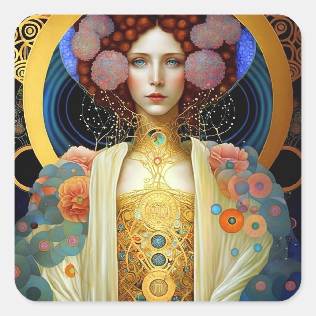 Sticker Carré Klimt Inspiré Queen Goddess Imaginaire Art (Devant)