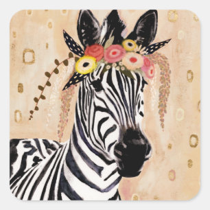 Sticker Carré Klimt Zebra   Couronne De Fleurs