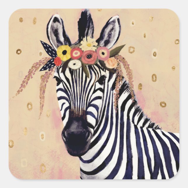 Sticker Carré Klimt Zebra | Orné De Fleurs (Devant)