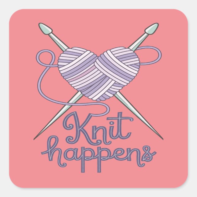 Sticker Carré Knit Happy Amusant Tricot Yarn Lover Design (Devant)