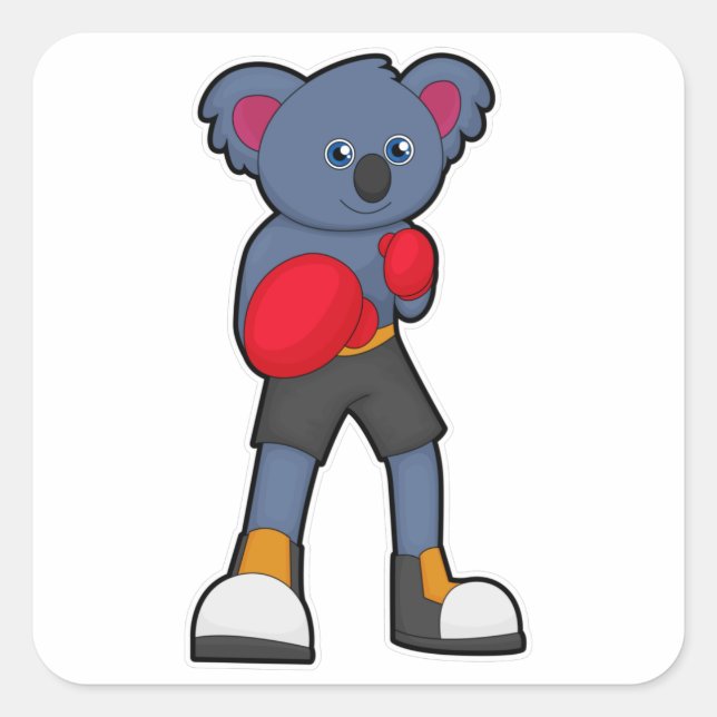Sticker Carré Koala à Boxing avec gants de boxe (Devant)