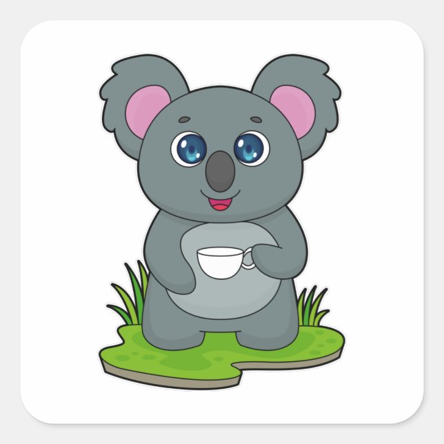 Sticker Carré Koala avec tasse de café (Devant)