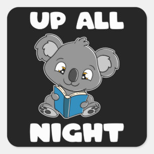 Sticker Carré Koala Bear lecture Réserver toute la nuit