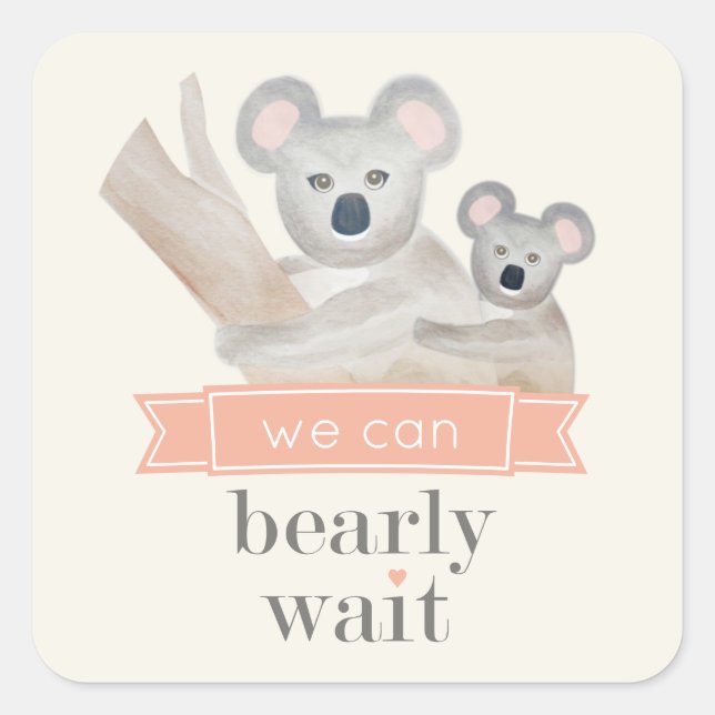 Sticker Carré Koala Bear On Peut Attendre Baby shower Carré S (Devant)
