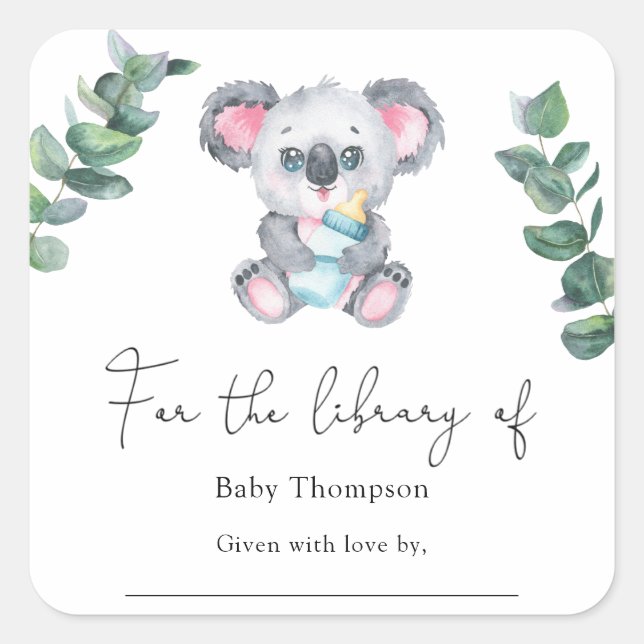Sticker Carré Koala Bear - Plaque Baby shower (Devant)