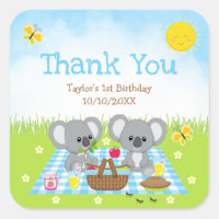 Koala Bears Pique-nique Anniversaire Bleu En vichy
