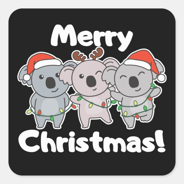 Sticker Carré Koala Christmas Animaux Koalas Joyeux Noël Squ (Devant)