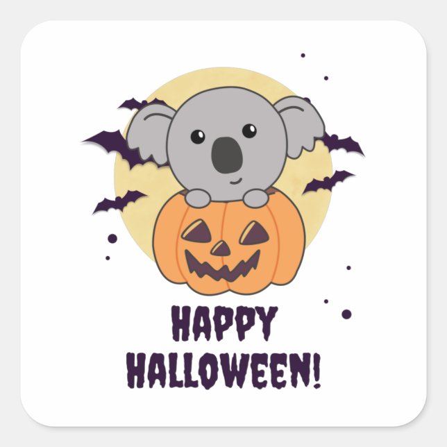 Sticker Carré Koala En Citrouille Sweet Koalas Halloween heureux (Devant)