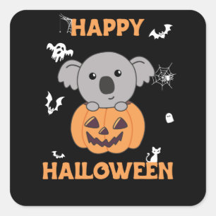 Sticker Carré Koala En Citrouille Sweet Koalas Halloween heureux