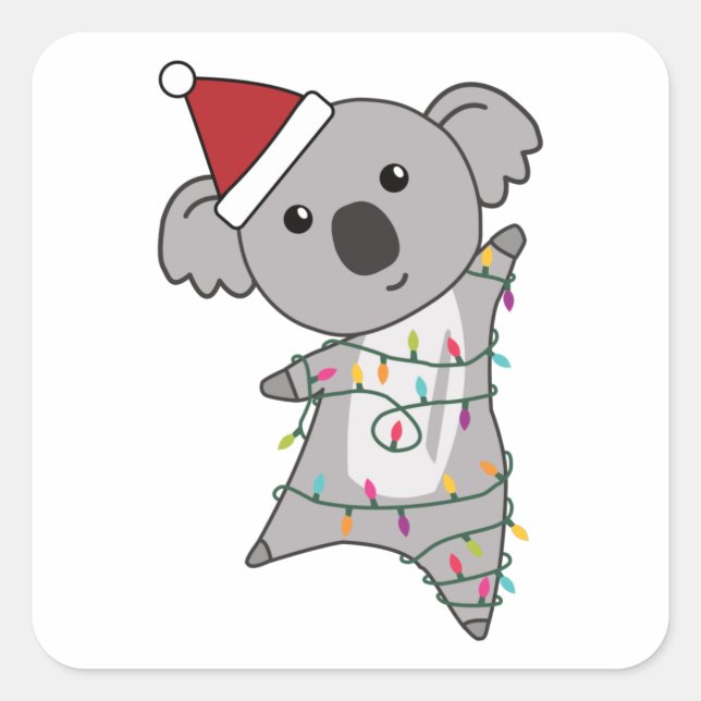Sticker Carré Koala Fairy Lights fée de Noël mignon animal (Devant)