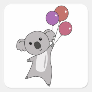 Sticker Carré Koala Mouches Avec Ballons Sweet Animaux Enfants