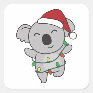 Sticker Carré Koala Noël Animaux d'hiver Koalas Bâton Carré