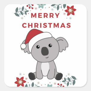 Sticker Carré Koala Noël Neige Animaux d'hiver Koalas