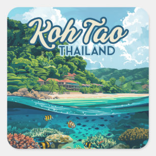 Sticker Carré Koh Tao Thaïlande Asie Plage de plongée sous-marin