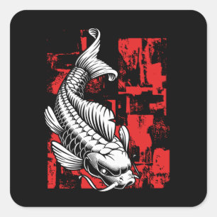 Sticker Carré Koi blanc avec rouge