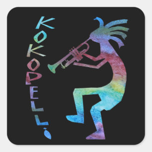 Sticker Carré Kokopelli Joue La Trompette