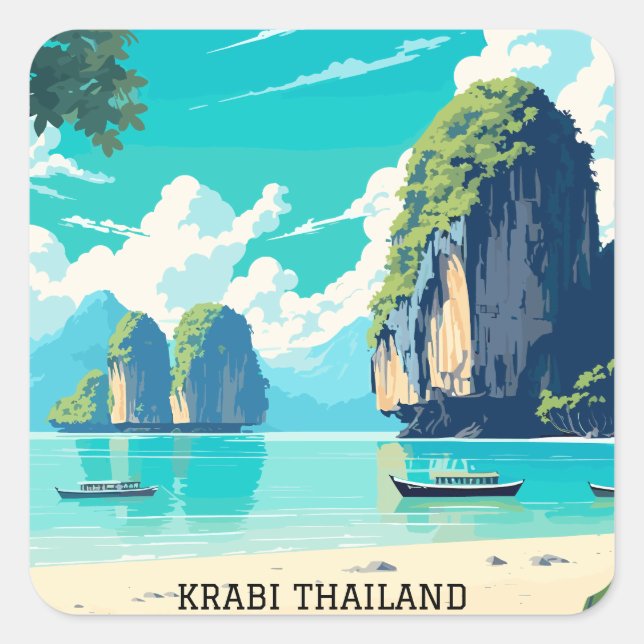 Sticker Carré Krabi Thaïlande Beach Paradise Travel (Devant)