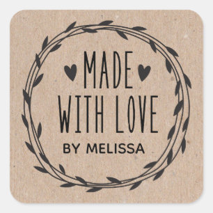 Sticker Carré Kraft Personnalisé Fait Avec Amour