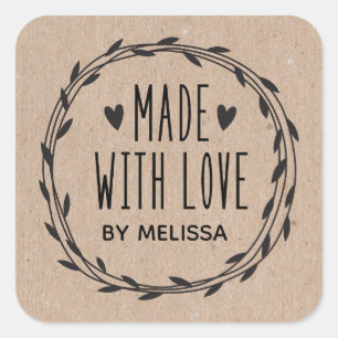 Sticker Carré Kraft Personnalisé Fait Avec Amour